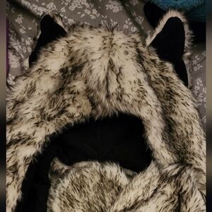 OS grey wolf hooded scarf